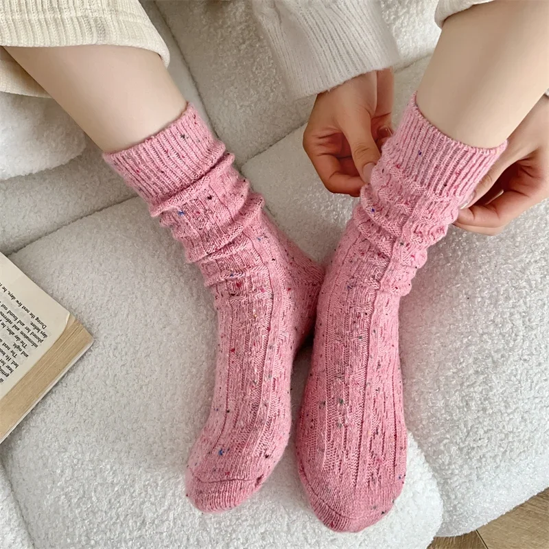 Winter New Women's Wool Socks Japanese Style Novelty Fashion Striped Casual Crew Socks Warm Simple Trendy Autumn Socks For Girls