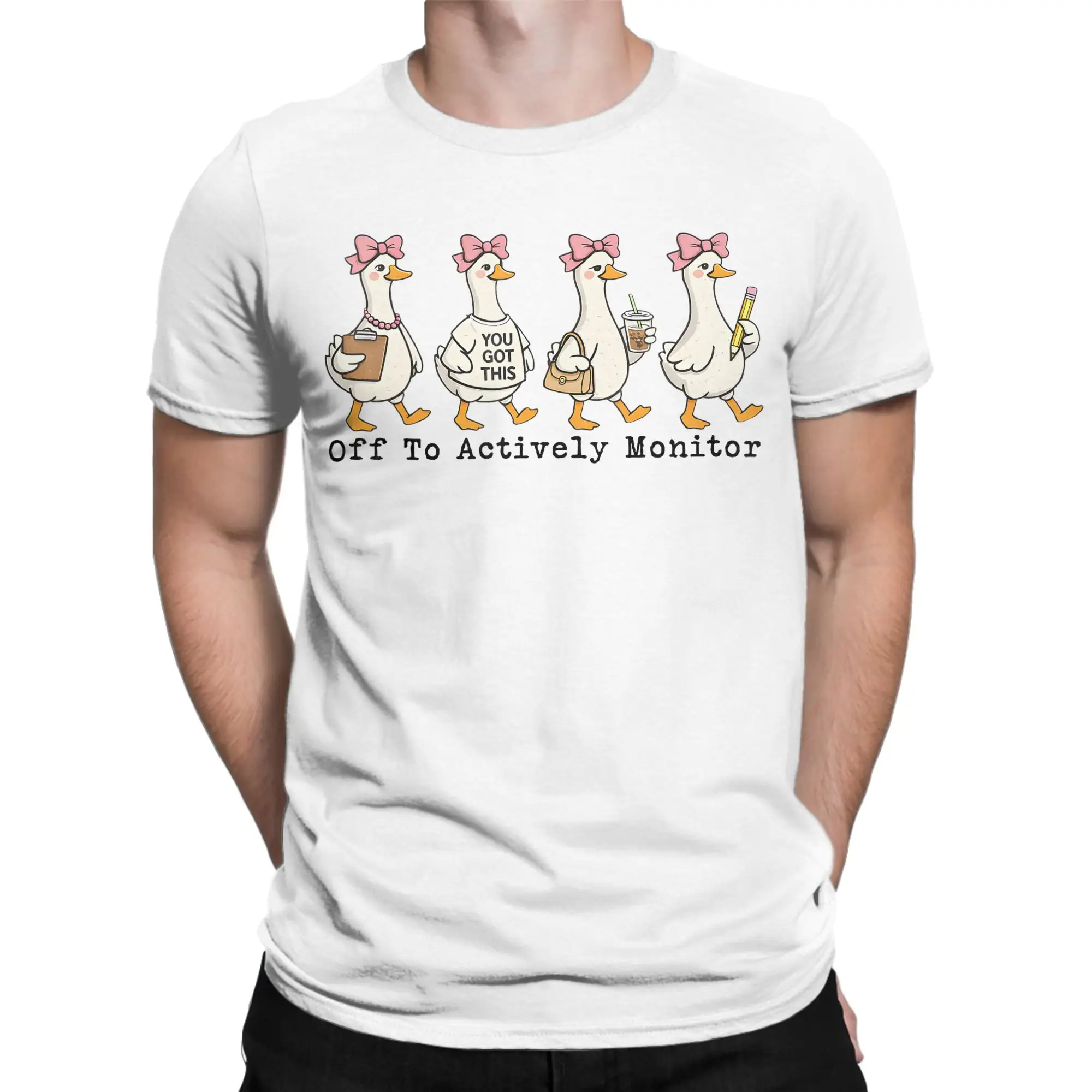 Off to Actively Monitor Teacher Testing Day Goose Men T Shirts  Fun Tee Shirt Short Sleeve Crew Neck T-Shirts Cotton 6XL Tops