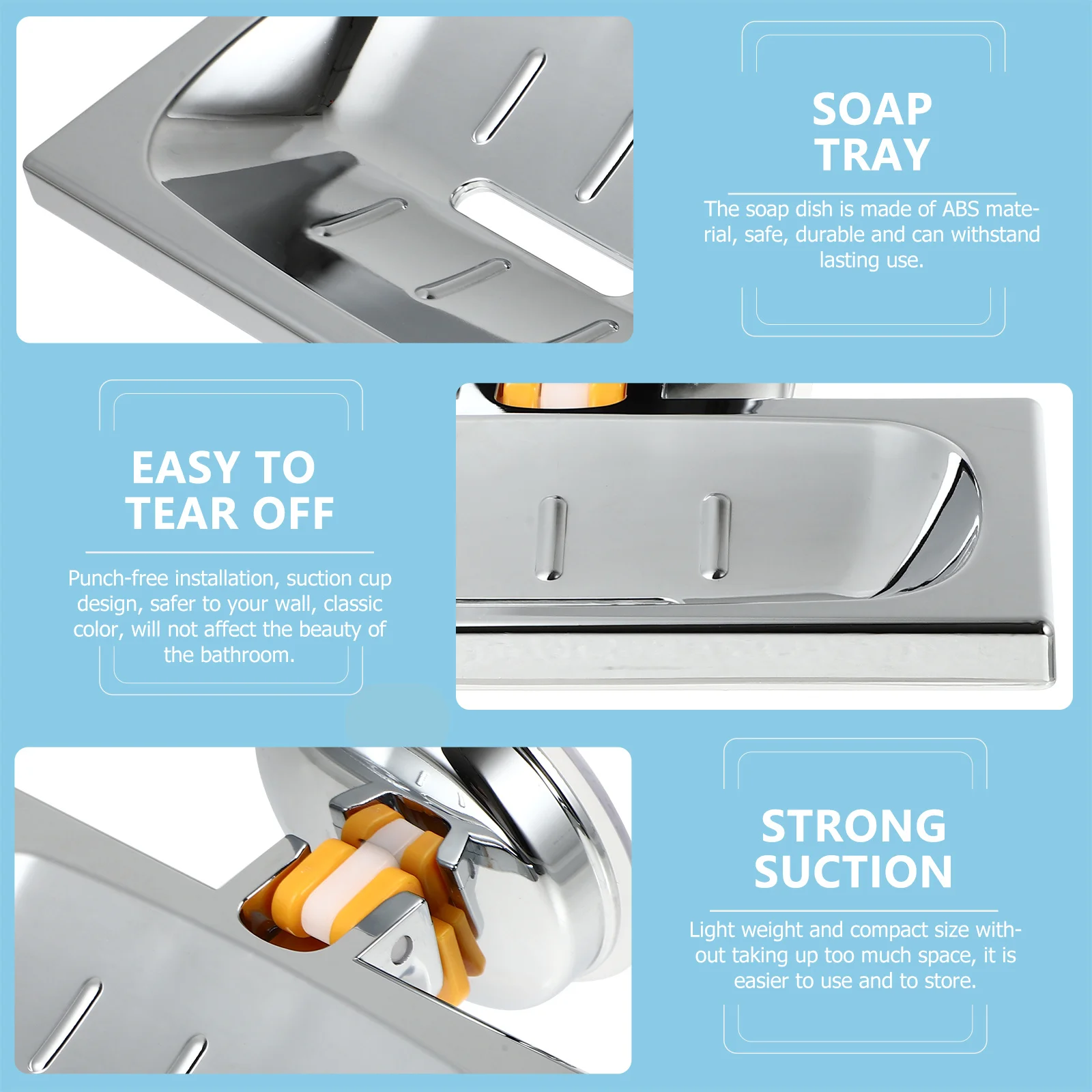 

Dish Abs Suction Cup No Punch Installation Self-Draining Design For Bathroom Kitchen Sink Lightweight Compact Size Tray Bar