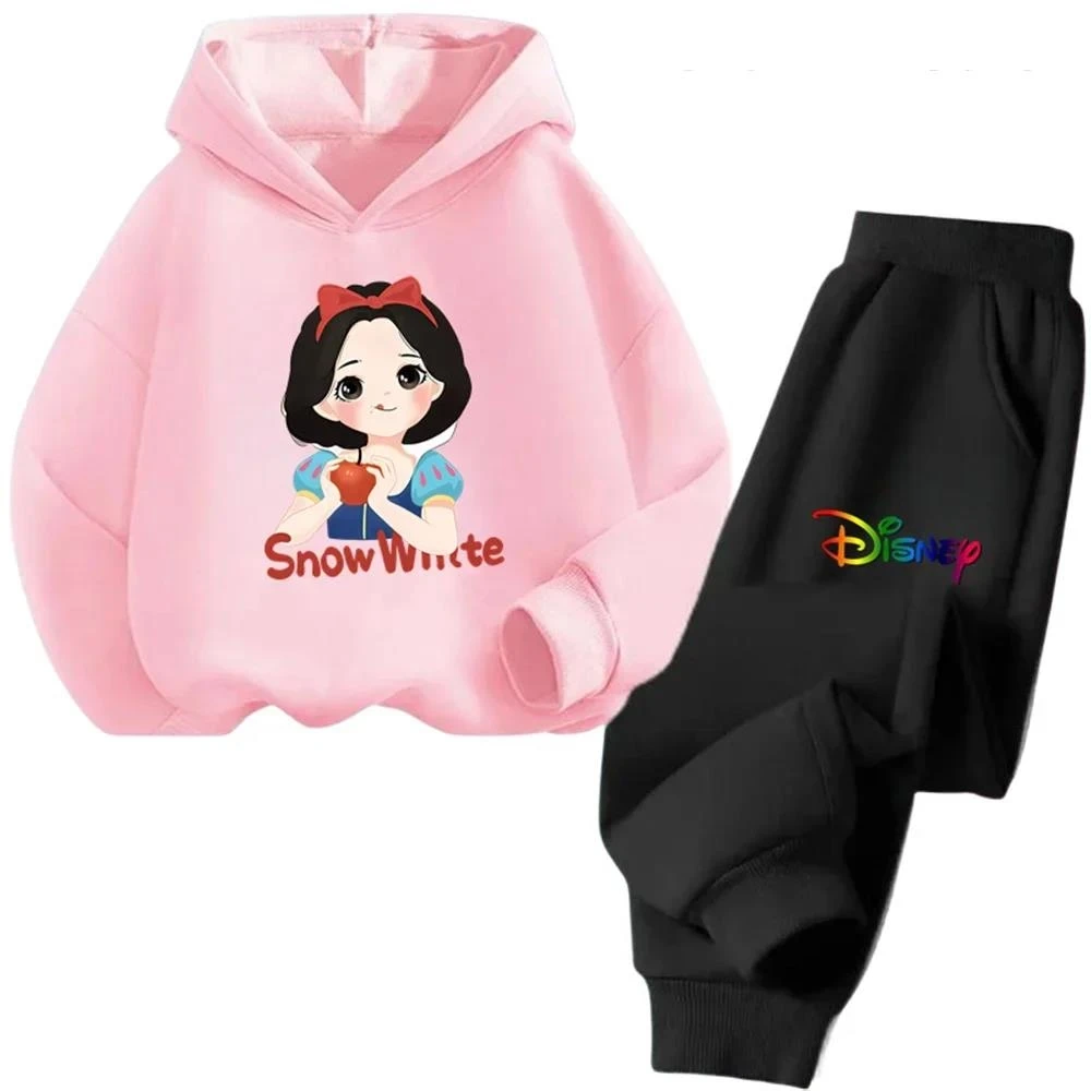 

New Cute Snow White Hoodie Set Girls Cartoon 3-14 Years Old Kawaii Street Casual Kids Sweatshirt Children's Frozen Trucksuit