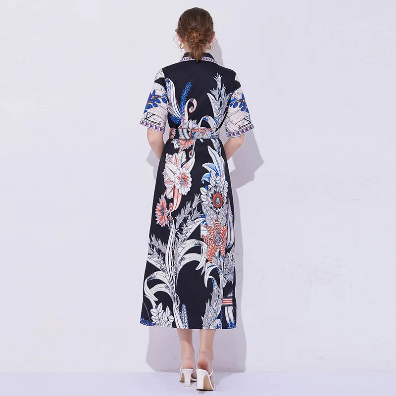 เสื้อคลุมไหมพรมโพลีเอสเตอร์พิมพ์ลายรัดเอวทรงสลิมแฟชั่นปี 2025 สไตล์ Dr. เหมาะสำหรับฤดูร้อน