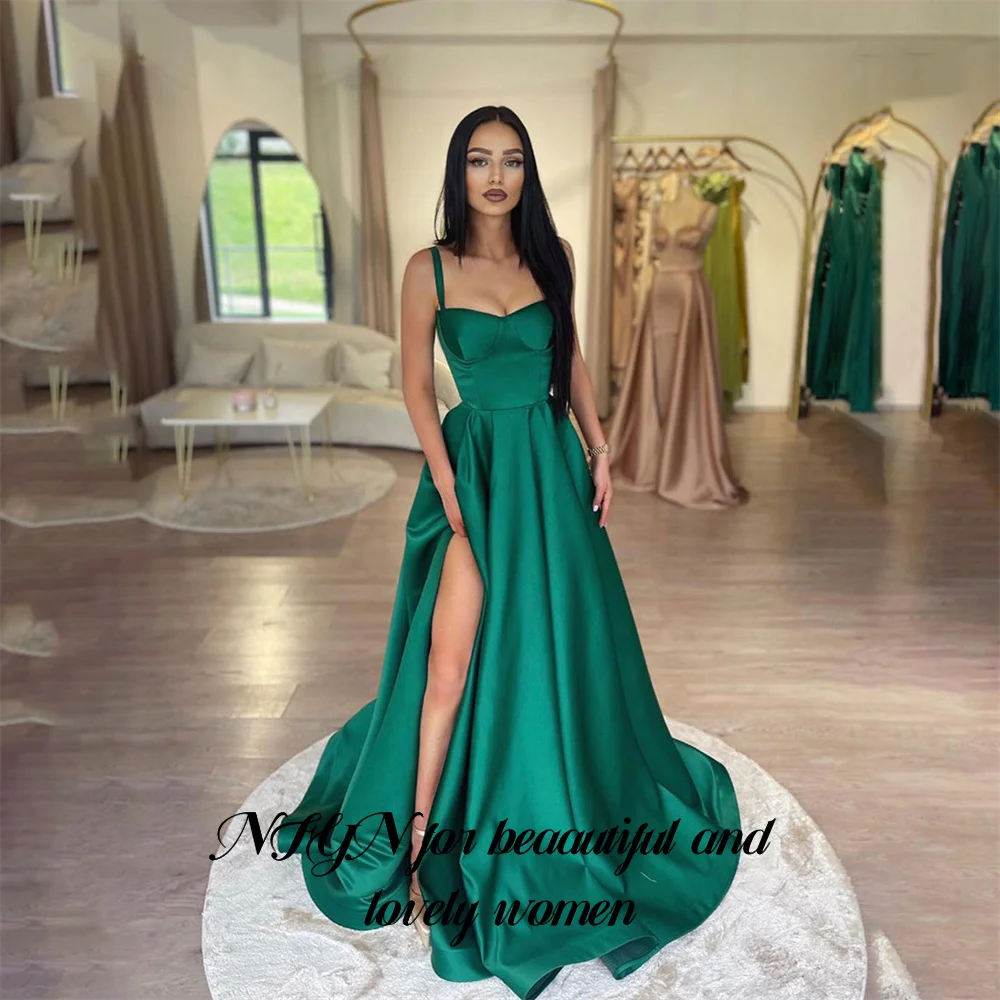 

NFYN Green Elegant Sexy Wedding Party Dress Satin A-Line Celebrity Dress Spaghetti Straps Special Occasion Dresses Customized