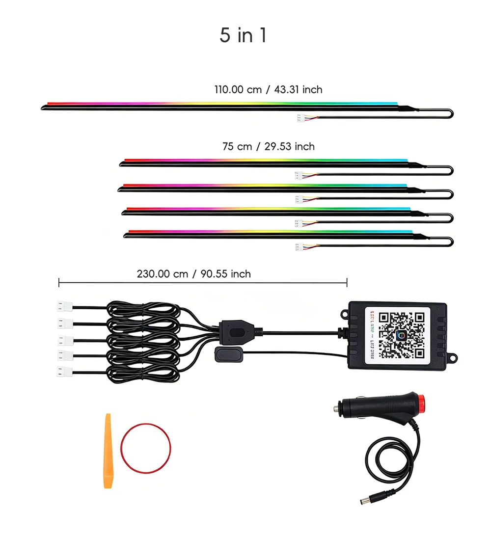 5/6/9/10in1 Symphony Car Ambient Light Interior Acrylic Guide LED Strip Light Cigarette Decoration Atmosphere Lamp APP Control
