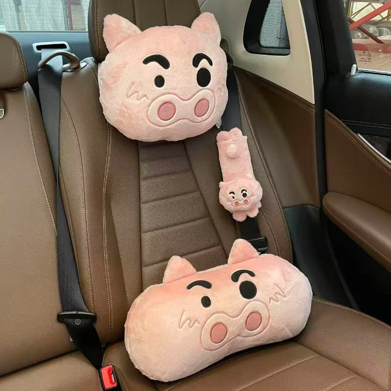 Crayon Shin-chan Buriburizaemon Pink Pig Headrests Car Neck Pillows plush car headrest neck protection pillow, seat belt cover