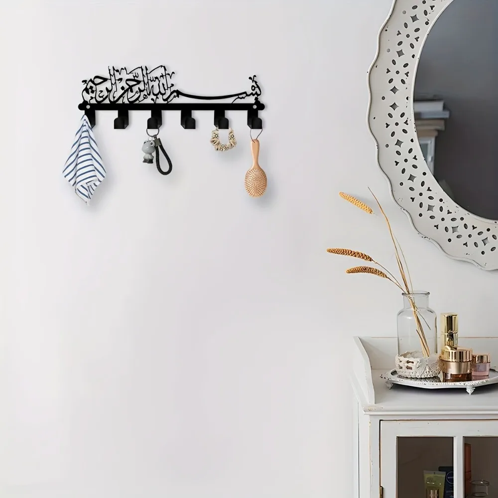 1pc Metal Aluminum Wall Art, 6 Hooks for Hallway Corridor, Home Decoration Key Rack view 5