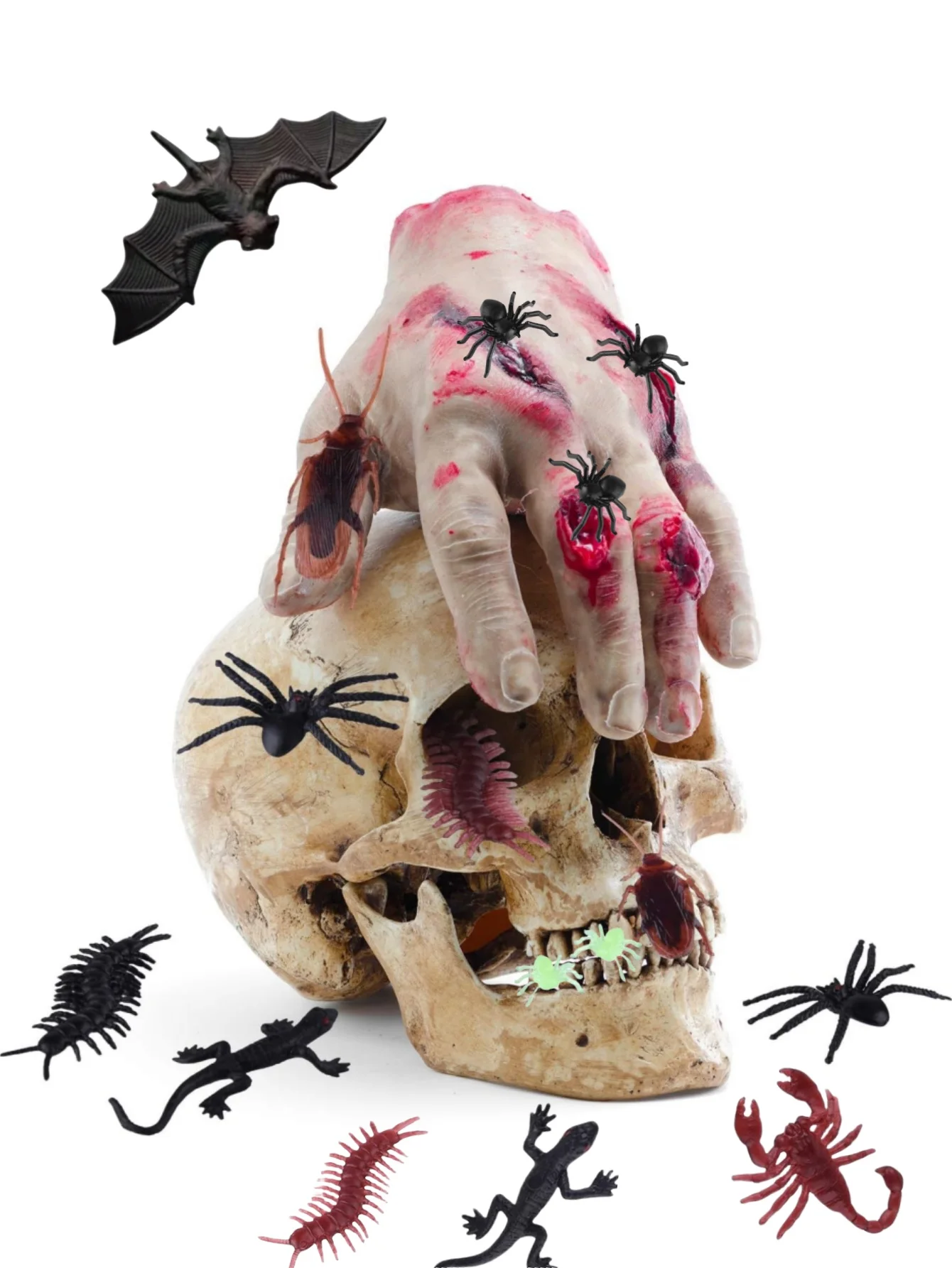 200Pcs Realistic Bugs Plastic Trick Joke Toys Cockroaches Spiders Centipedes Scorpions for Halloween Party Fool's Day Decoration