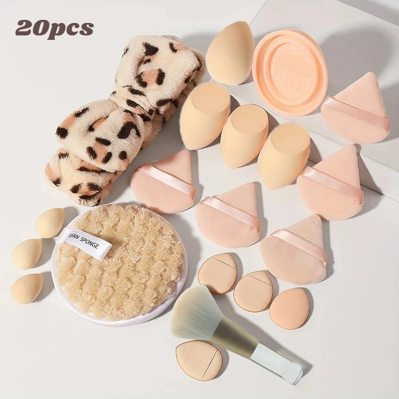 20pcs All-in-one Makeup Set: Accessories For Application & Removal. Beauty Blender.Make-up Sponge.brush Cleaner. Make Up