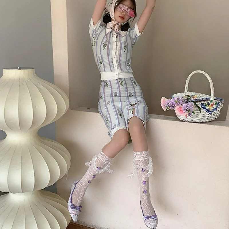 2026 Vintage Japanese Thin Mesh Lace Mid Calf Socks, Hollow Out Slouch Socks, Sweet Aesthetic Lolita Harajuku Socks for Women