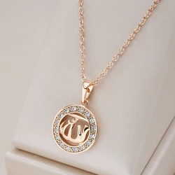Kinel Hot Luxury Ethnic Hollow Pendants Necklaces for Women 585 Rose Gold Color Natural Zircon Accessories Daily Fine Jewelry