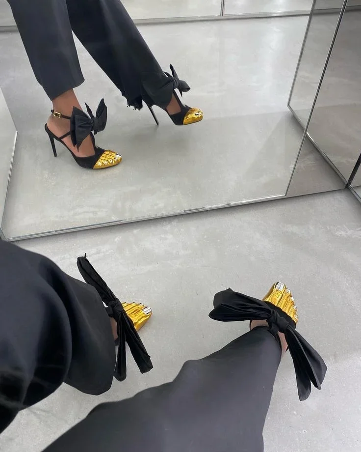 Genuine Leather Metal Thumb and Finger Toe Summer Women Sandals Stiletto High Heels Buckle Strap Design Large Size Shoes