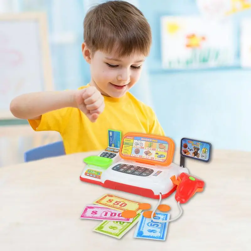 Kids Cash Register Toy Learning Counter Grocery Store Playset Toys Interactive Pretend Play Store Educational Cashier Calculator