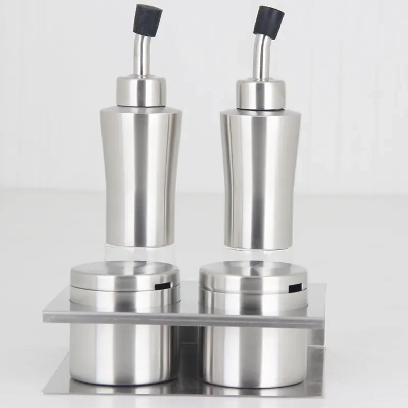 Stainless Steel Seasoning Jar Set Kitchen Oil Vinegar Bottle Salt Pepper Shaker Container for Home Restaurant Hotel Use
