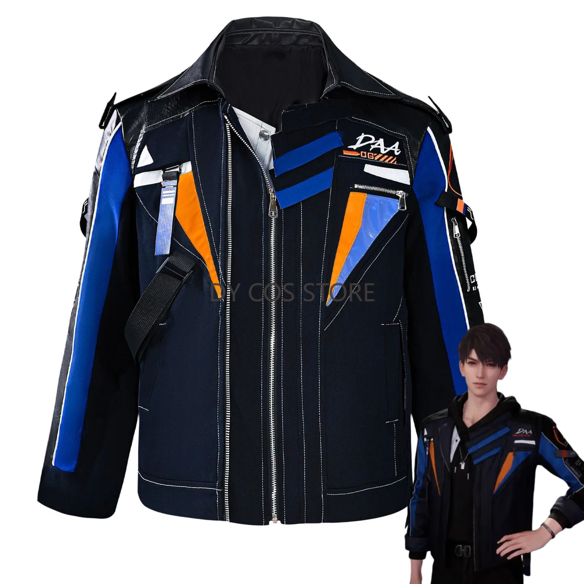 

Anime Game Love and Deepspace Caleb Cosplay Costume Pilot Personality Party PU Coat Jacket Adult Man Daily Leisure Suit