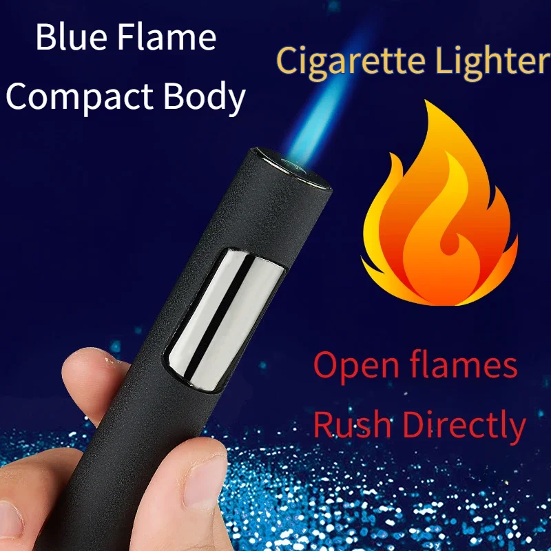 

Blue Flame Straight Cylindrical Windproof Lighter Inflatable Cool Personalized Push-type Lighters & Smoking Cigarette Accessorie