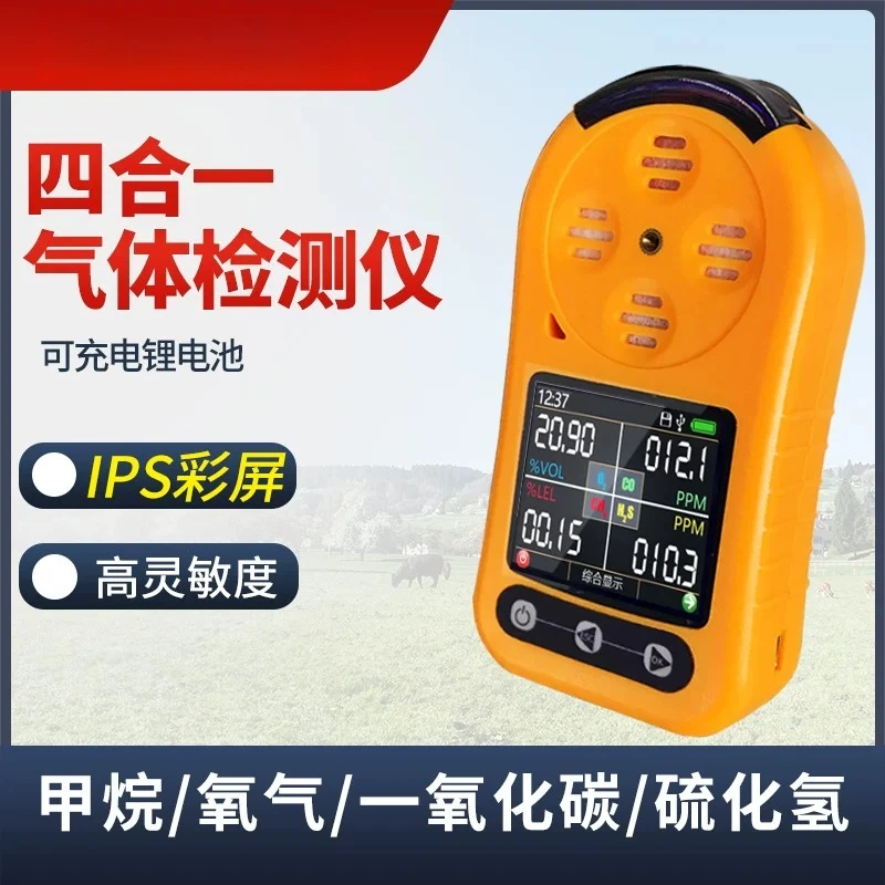 Four-in-one Gas Detector Combustible Gas CO Hydrogen Sulfide Oxygen Three-in-one Toxic and Harmful Portable Detection