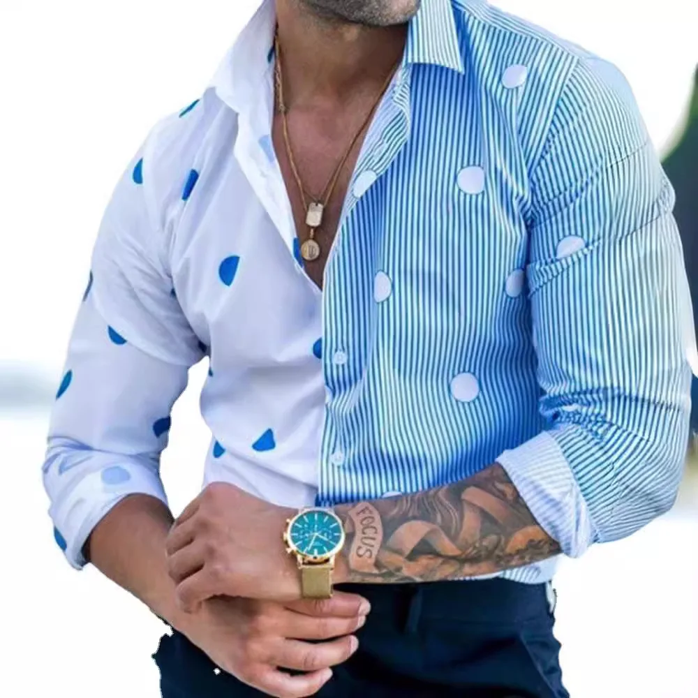New Spring and Autumn Men's Shirt Fashion 3D Digital Floral Long Sleeve Shirt Large Casual Top Shirts for Men