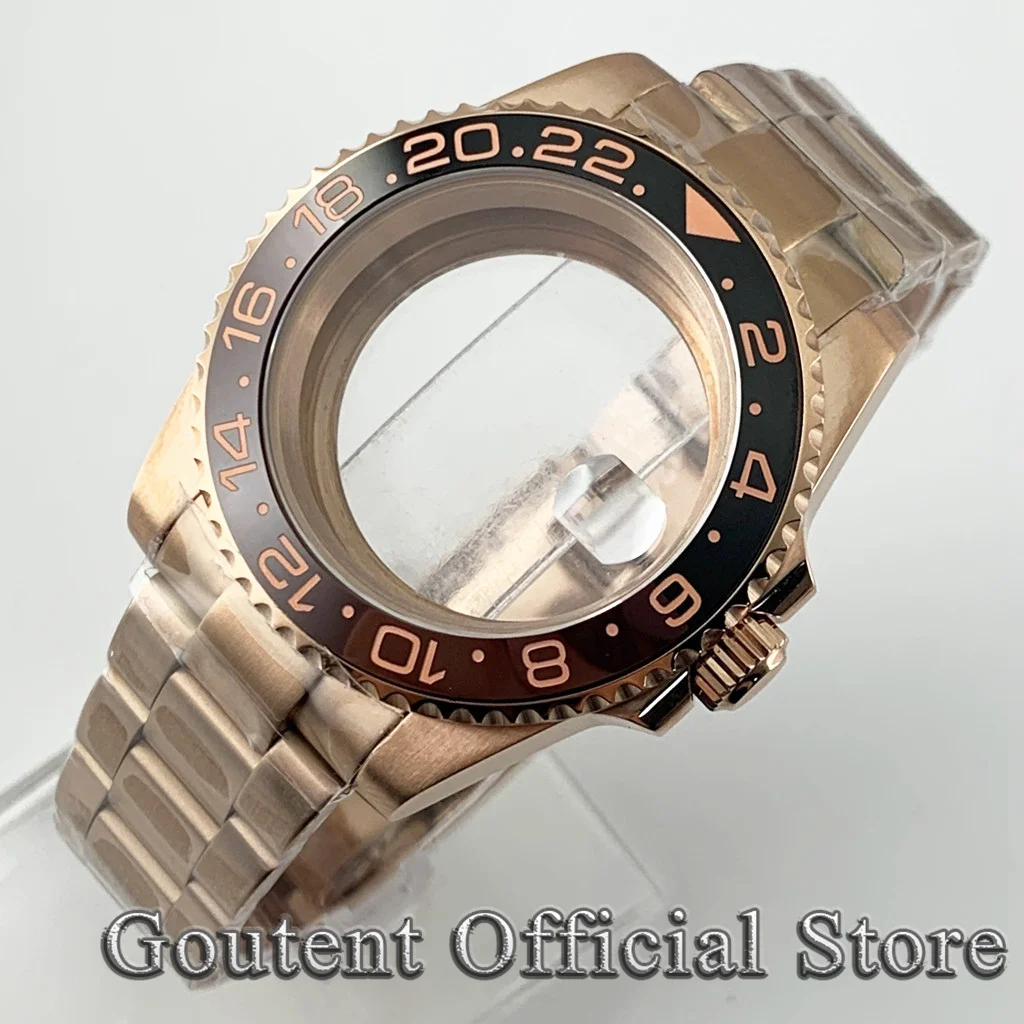 Goutent Sapphire Crystal Rose gold Watch Case Ceramic Bezel Fit PT5000 ETA 2836 2824 NH34 NH35 NH36 Miyota 8215 821A Movement