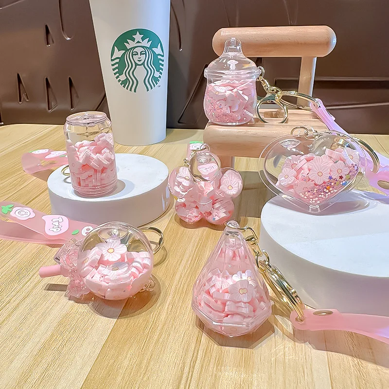 قلادة الرمل الوردي زهرة النفط العائمة سيارة المفاتيح فتاة على ظهره الديكور عطلة صغيرة #3