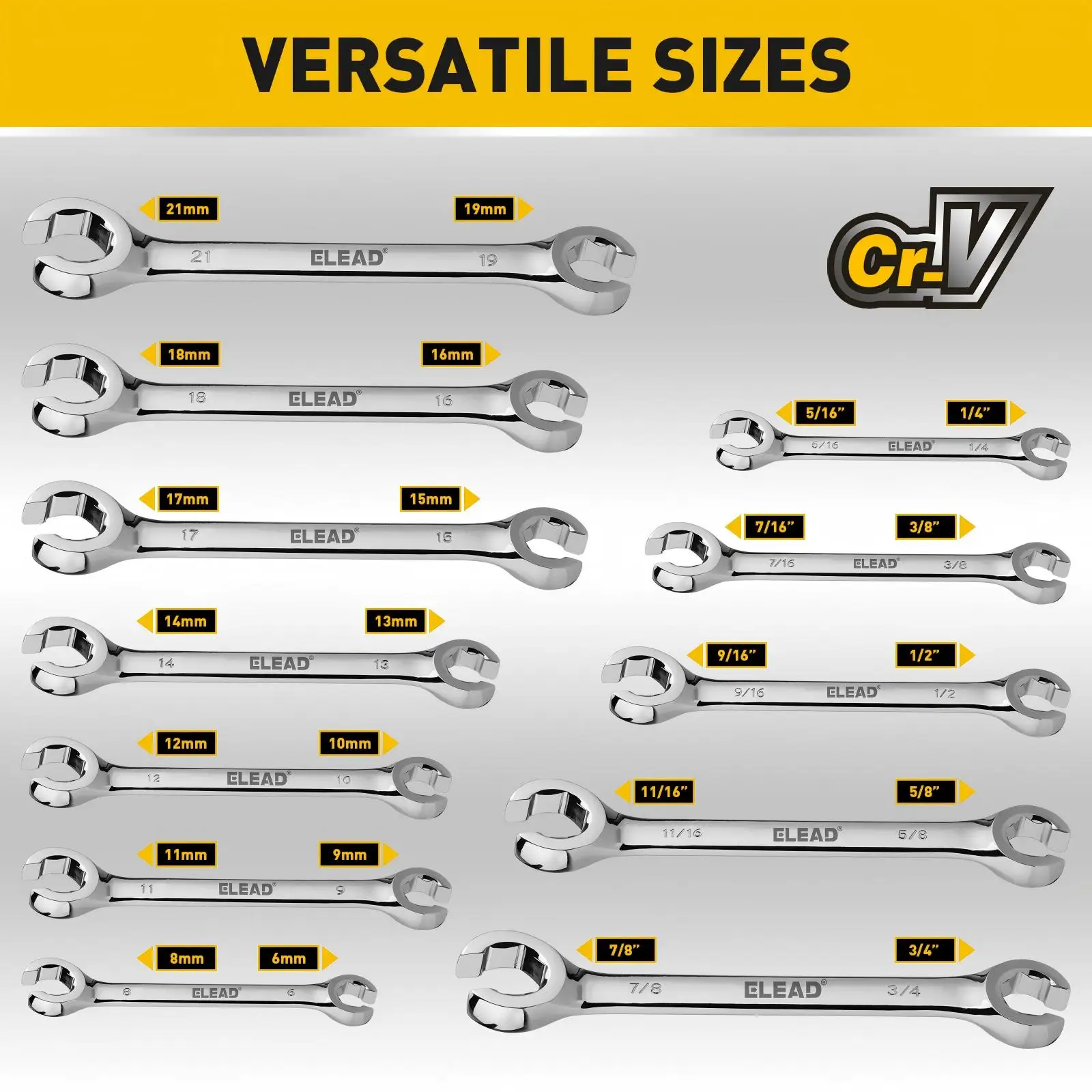 ELEAD 12pcs Flare Nut Wrench Set CR-V Steel 15° Offset Metric SAE Magnetic Holder PTFE Tape for Auto Plumbing Repair