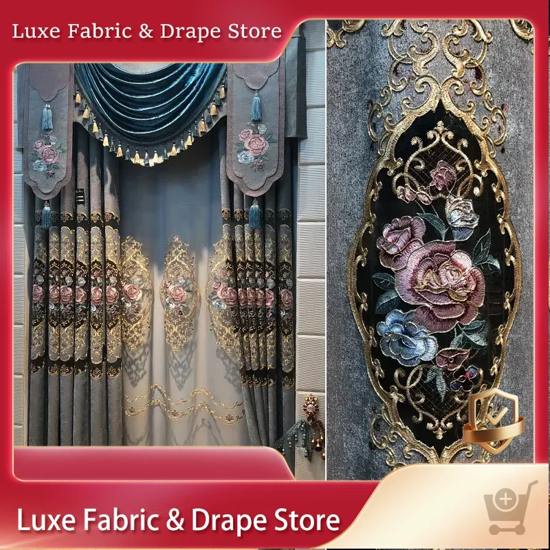 

Embroidered Luxury Curtains for Living Room Hollow Gold Chenille Screen for Bedroom European Elegance High-grade Valance Custom