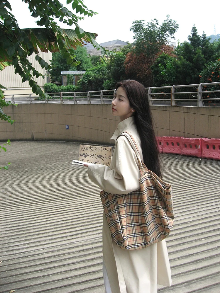 

Woman Trench Coat Overwear Trun-Down Maxi Warmming Classic Buttons Midi Split-Joint X-Long Ins Y2K Fitting Work Top Purple