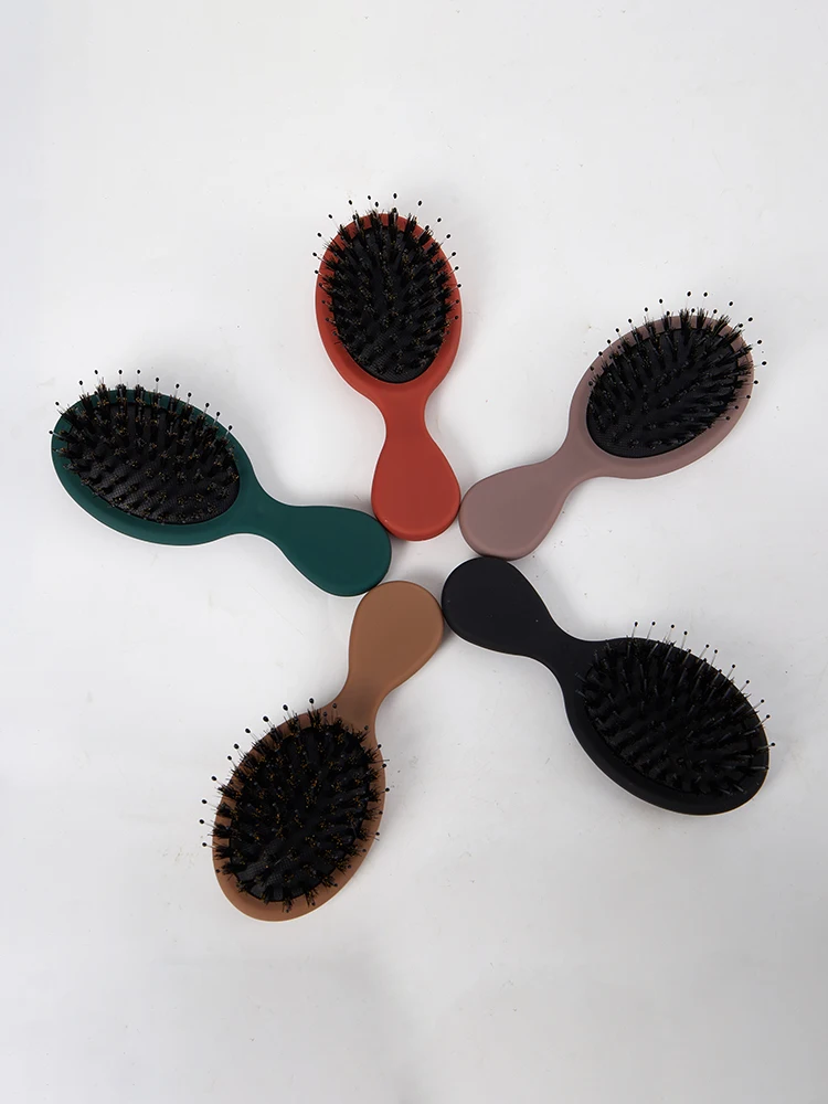Peigne à cheveux ovale en poils de sanglier et en Nylon, Mini peigne antistatique pour Massage du cuir chevelu, brosse à cheveux pour Salon de coiffure, outil de coiffure, 1 pièce