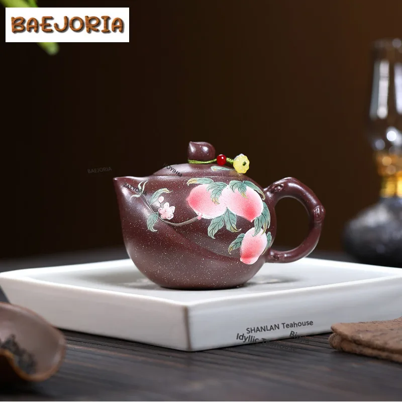 

270ml Yixing Purple Clay Teapots Handmade Longevity Peach Pot Raw Ore Tianxing Mud Tea Maker Kettle With Filter Zisha Tea Set