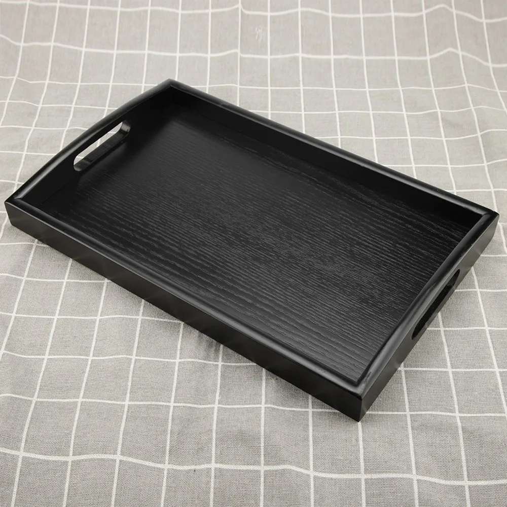 Large Size Wood Serving Tray Rectangular Shape Black Color Wooden Breakfast Tray With Handle Wood Material Tea Serving Tray