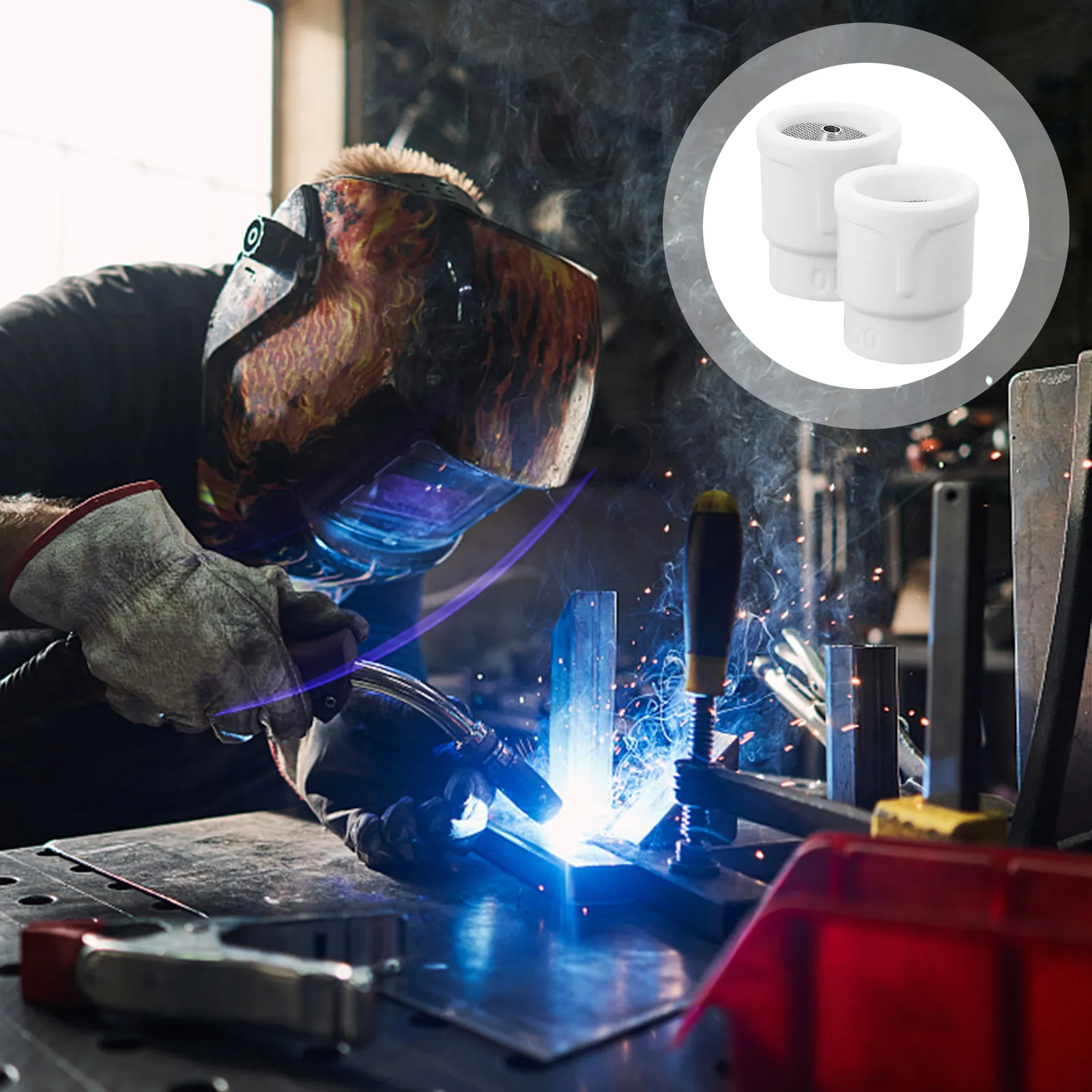 

2Pcs Tig Ceramic Cup Welding Torch Nozzle Argon Arc Gas Lens High Temperature Resistant Welding Equipment Tig Cups