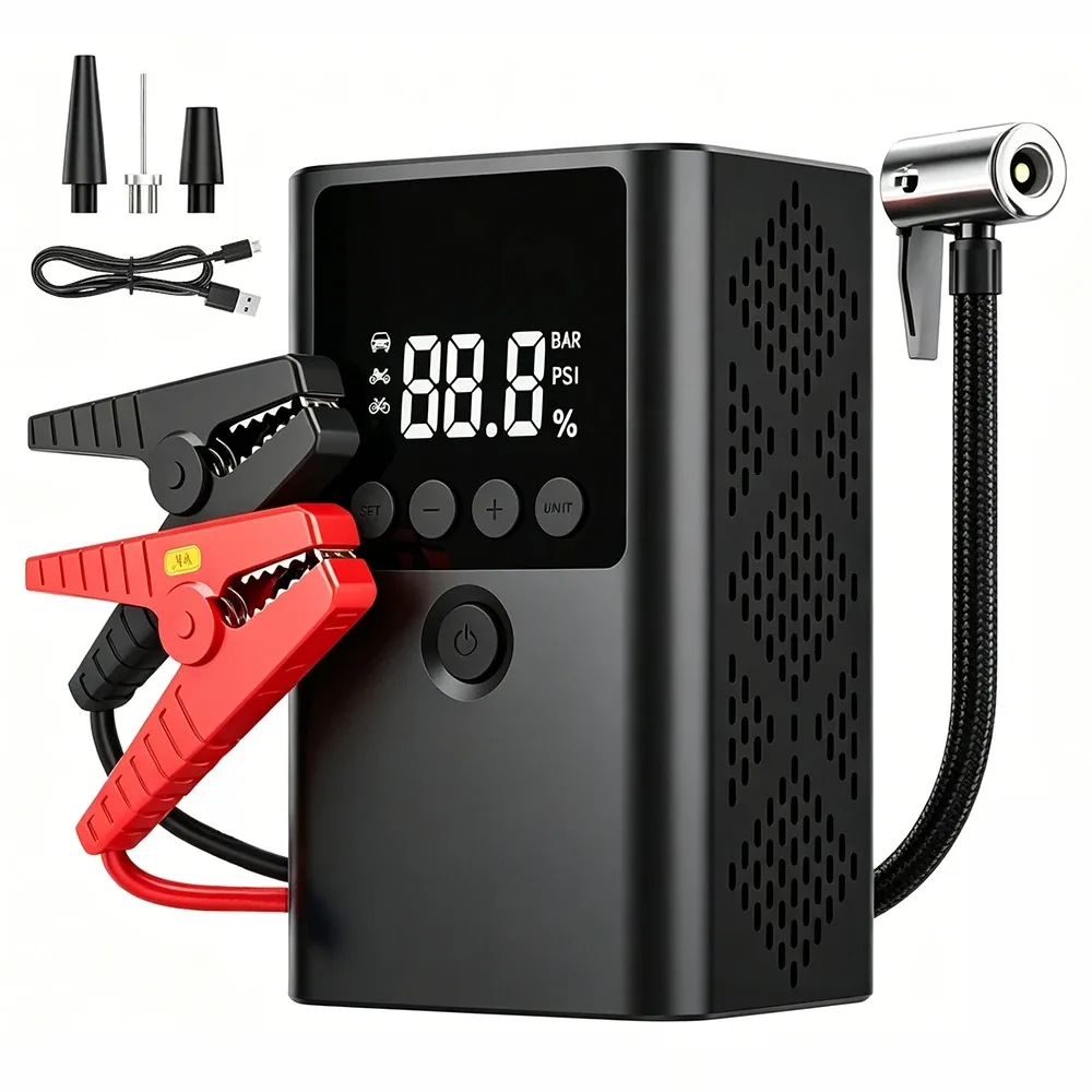 Imagen de Arrancador de Coches con Compresor de Aire, Potencia Máxima de 1500A, Inflador de Neumáticos, Bomba de Aire de 150 PSI, Banco de Energía Portátil
