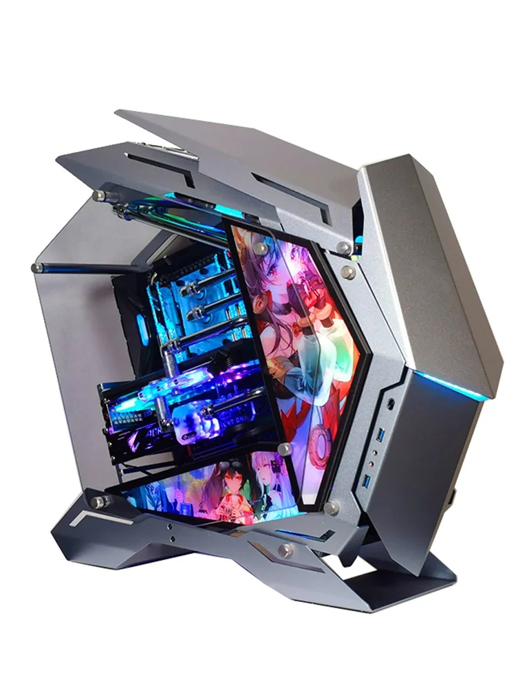 MOD-3 جميع الألومنيوم EATX الهيكل حالة الكمبيوتر دعم ATX MATX ITX 360 مللي متر برودة 5 فولت ARGB مفتوحة الجانب شفافة إطار الكمبيوتر المكتبي #5