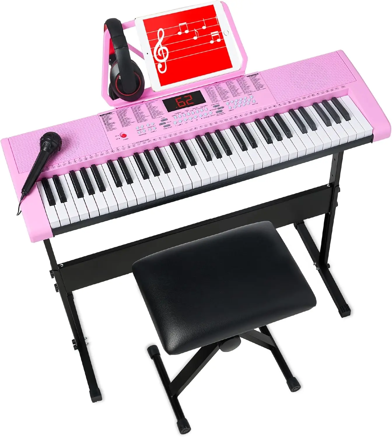 Choice Products 61-Key Electronic Keyboard Piano Portable Electric Keyboard Complete Beginner Set w/LED Screen, Stand, Bench, He