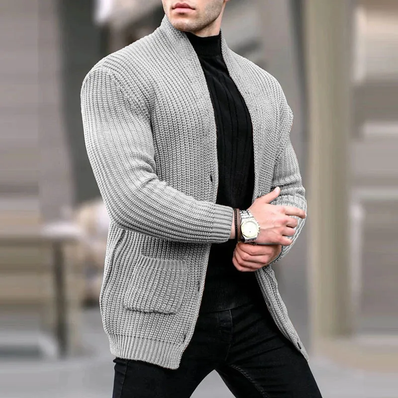 

2025 Fashion Autumn Winter Men's V-neck Long Sleeve Single-breasted Solid Color Simple Basic Casual Knitted Sweater Cardigans