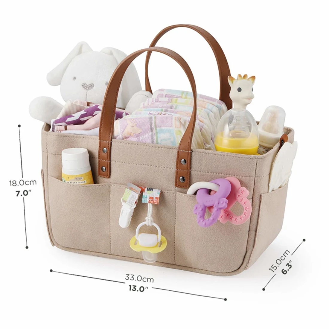 Baby Felt Storage Nursery Organizer Basket Infant Diaper Bag with Handle Caddy Changing Nappy Kids Storage Carrier A