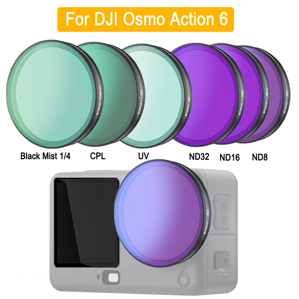 PULUZ Optical Glass Camera Filter For DJI Osmo Action 6, ND8 ND16 ND32 Lens Filter UV Filter CPL Filter Black Mist 1/4 Filter