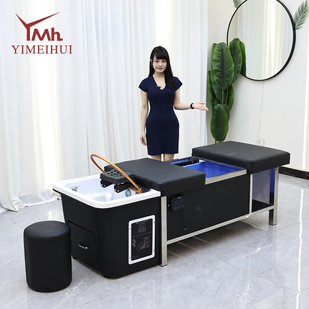 

Hairdresser furniture white thai Head massage bed pipeless shampoo bed with water storage sink