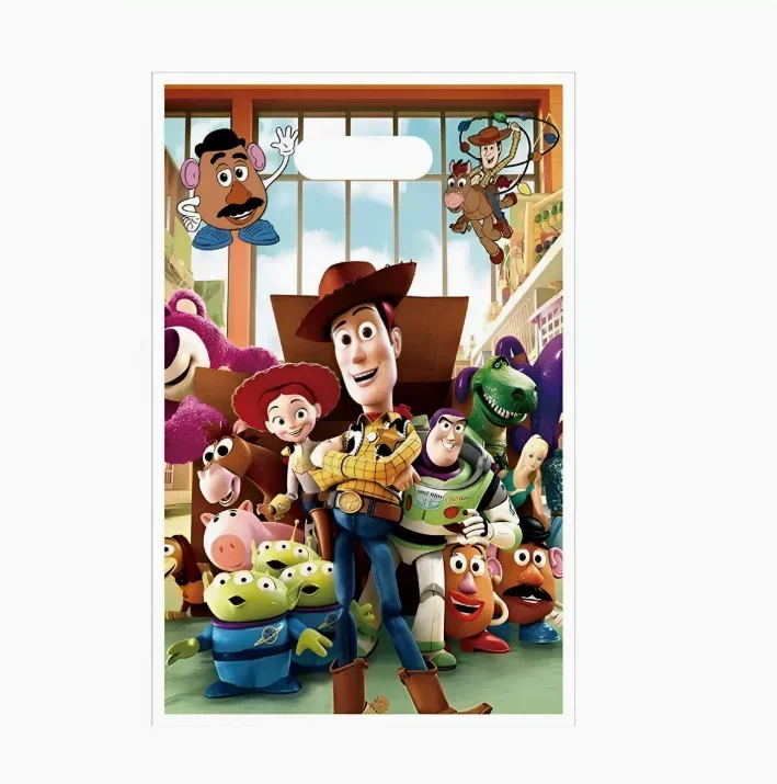 10–100 Stück Toy Story-Geschenktüten zum Geburtstag, Plastiktüten für Süßigkeiten und Schätze mit Griffen, geeignet für Partygeschenke und Werbegeschenke – Detail 15