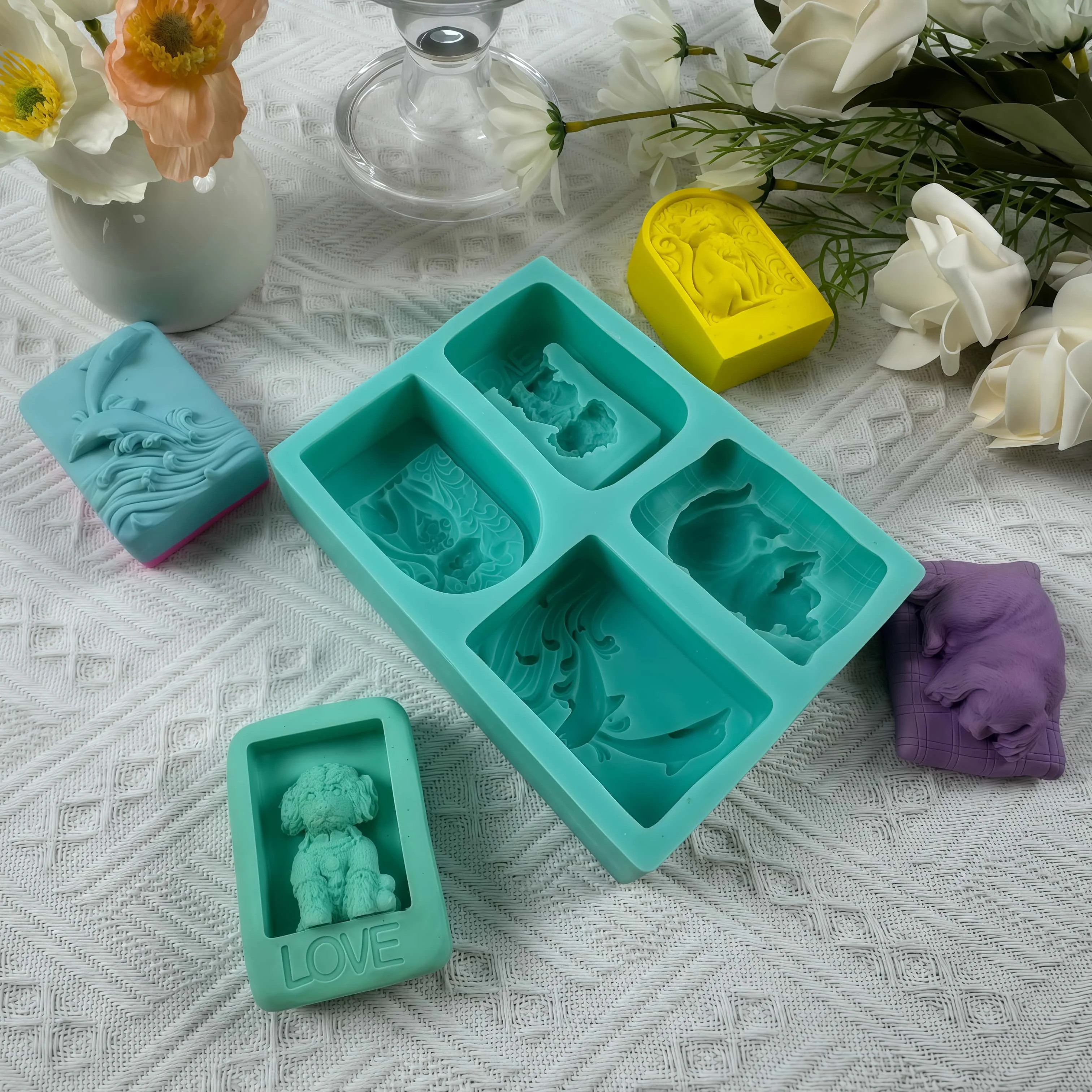 4구 동물 비누 몰드 DIY 강아지 고양이 돌고래 실리 - Soap Making Books 리뷰 및 가격