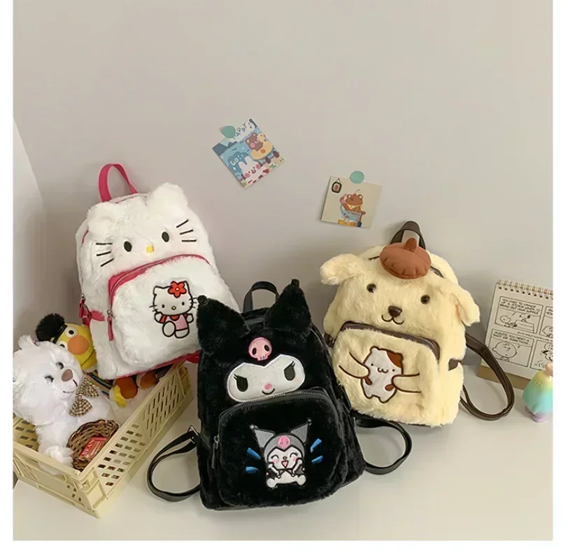 New Kawaii Sanrio Plush Backpack Kitty Kuromi Cartoon Plush Bag Anime Soft Fill Animal High Quality Bag Girl Doll Toy Gift