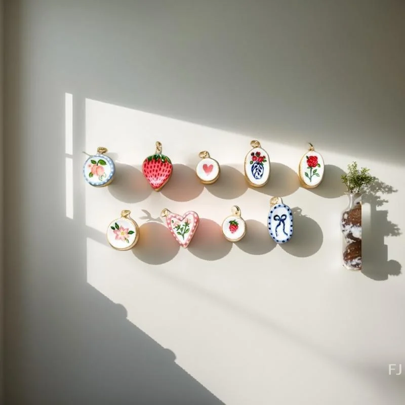 [YU]Simple And Versatile Color Blocking Butterfly Love Flower Diy Pendant Accessories Gold-Plated Color Preservation