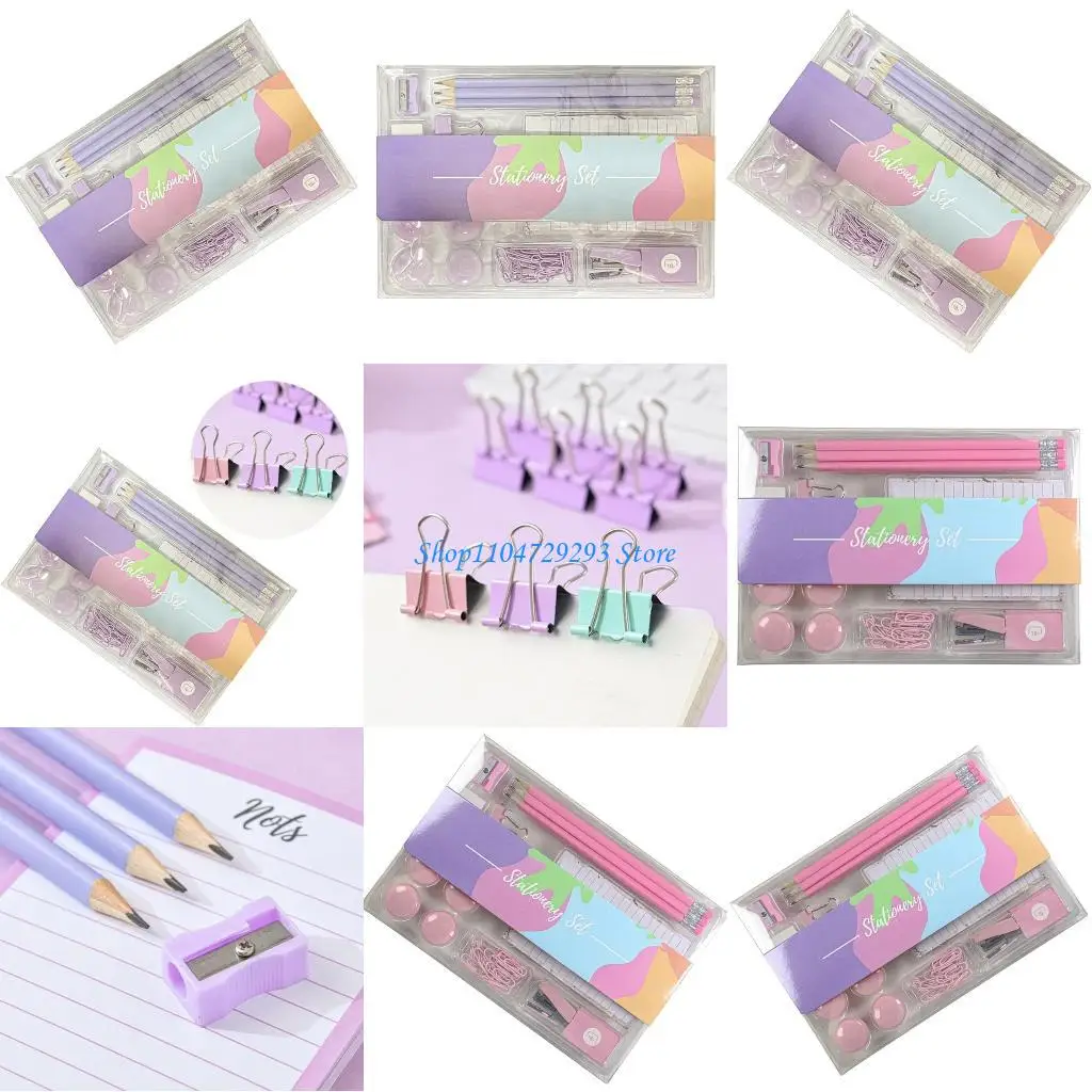 Y2GD Cartoon Notebook Binder Clips Eraser Paper Clips Sharpener Magnets Push Pins Stapler Clips for Student