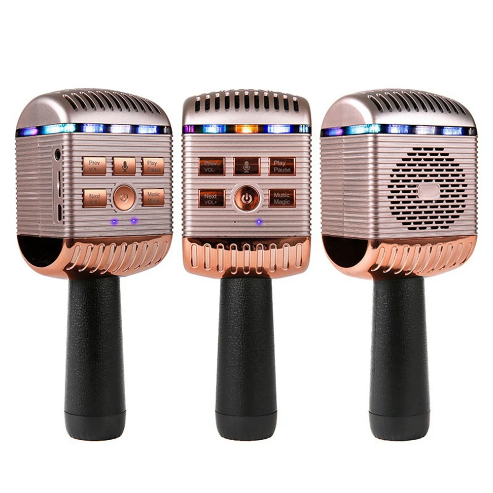 Bluetooth Wireless Microphone Portable Handheld Karaoke Live Party Singing Microphone for Mobile Phone Pc Rose Gold