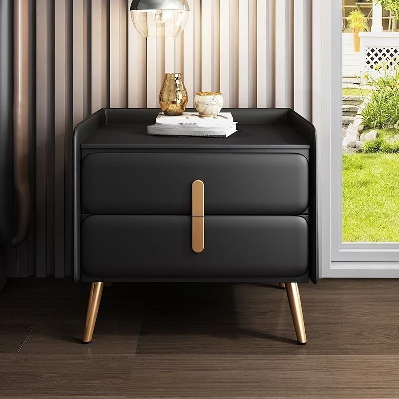 Bedside table Premium light luxury simple solid wood home leather modern locker Bedroom bedside cabinet