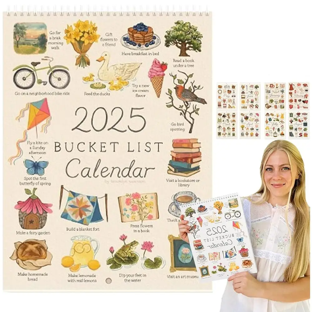 Bucket List Calendar  Large Double Spiral Wire-Binding Wall Calendar Home Calendar Monthly Schedule for Planning or Organizing