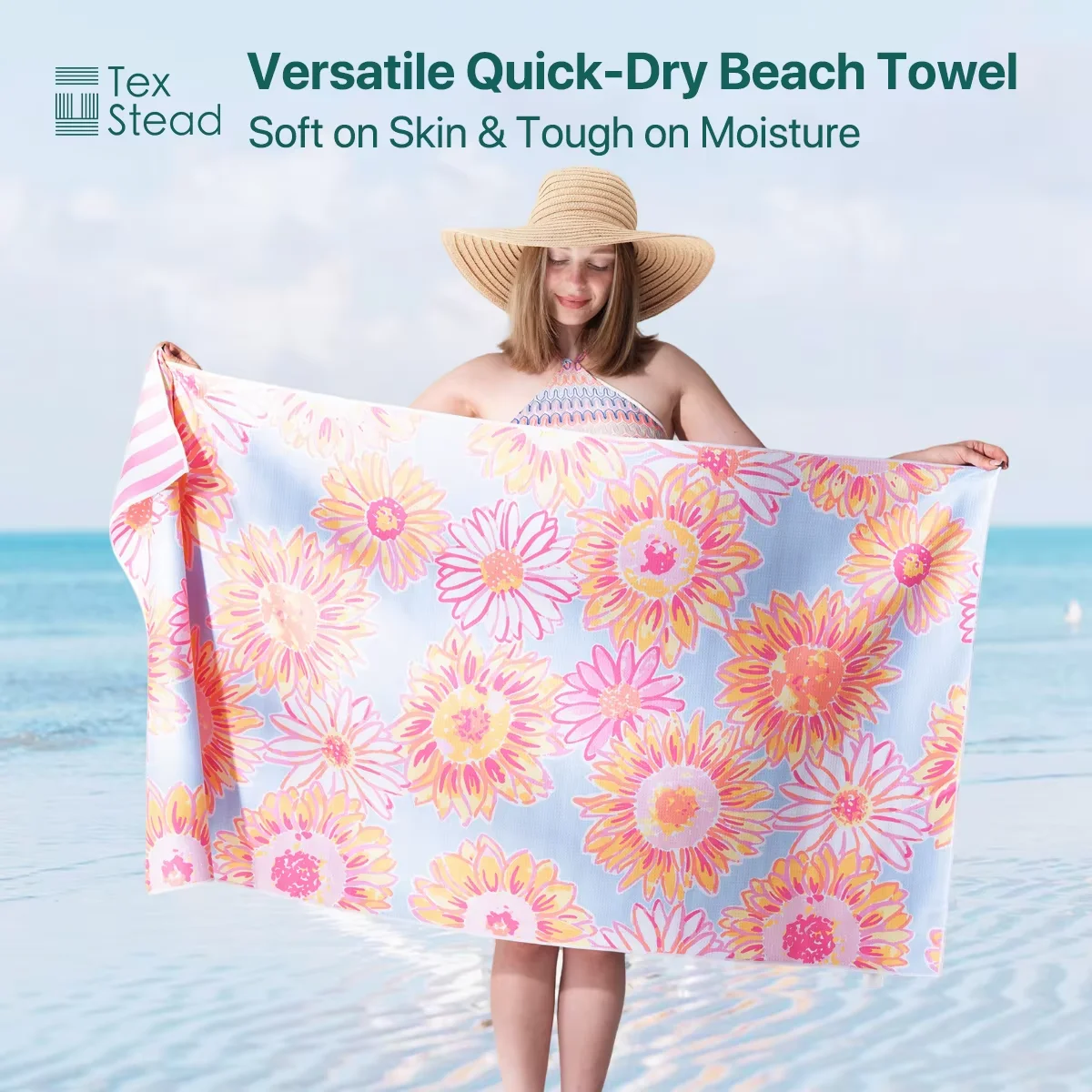 Double-Sided Floral Beach Towel,100% Cotton Woven Quick-Dry,Soft Sand-Free Travel Towel,Oversized Summer Pool Cover