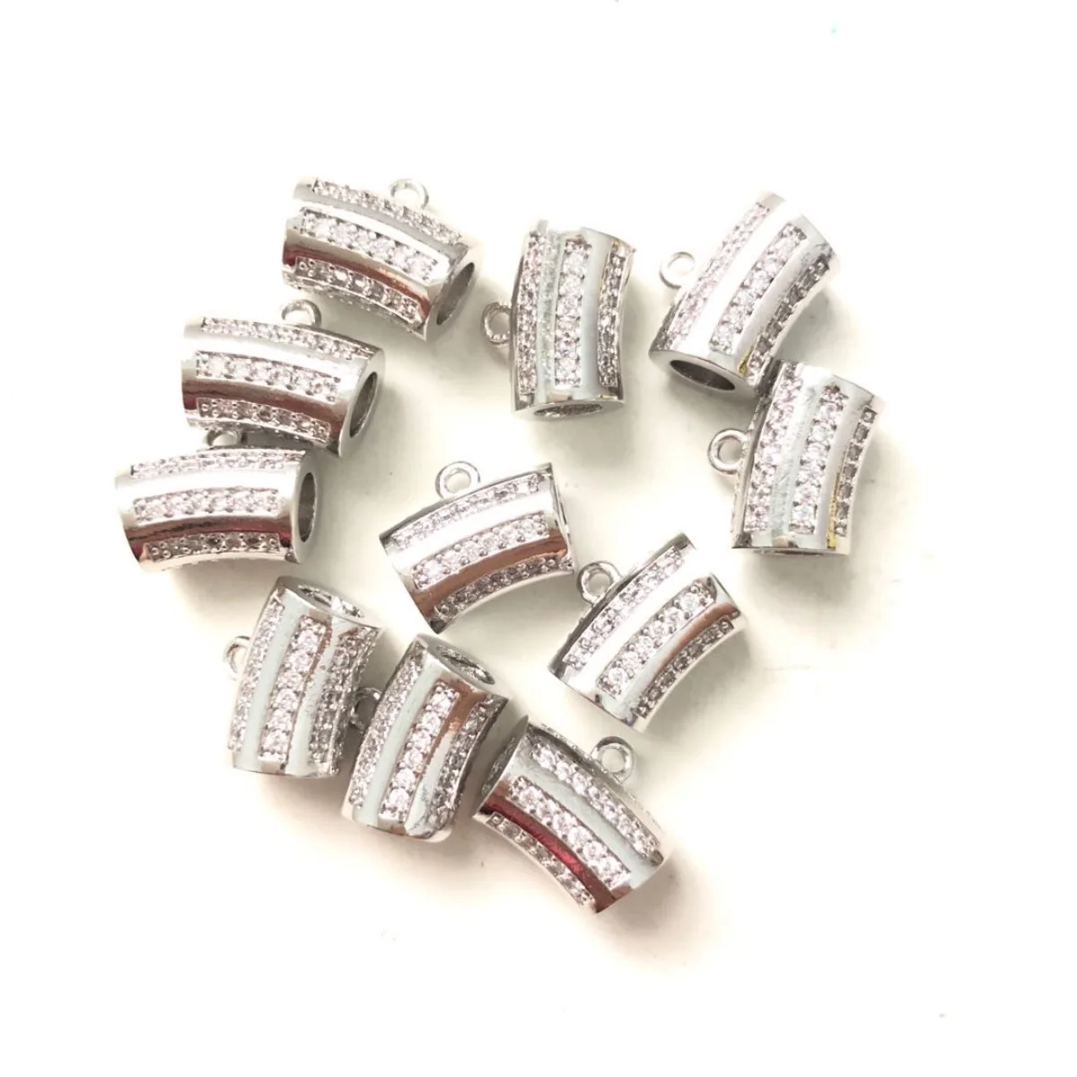 10pcs CZ Pave Curved Bar Bail Spacers Beads for Women Bracelet Necklace Earring Making Gold-Plated Jewelry Accessories Wholesale