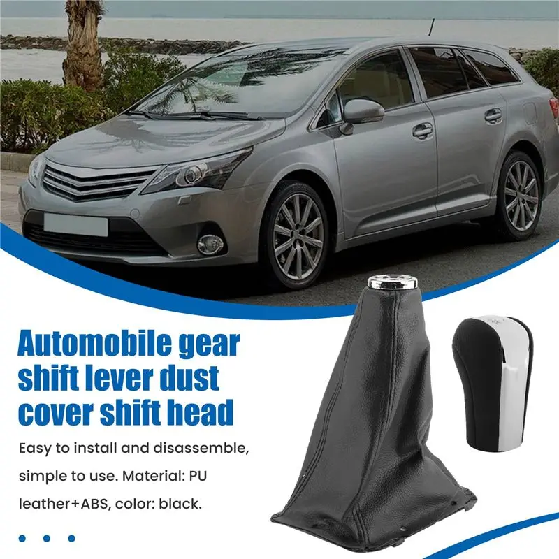 A13F-5 Speed Car PU Leather Gear Shift Knob Shifting Gear Cover Shift Gear Boot For Toyota Avensis T25 MK2 II 2003-2009
