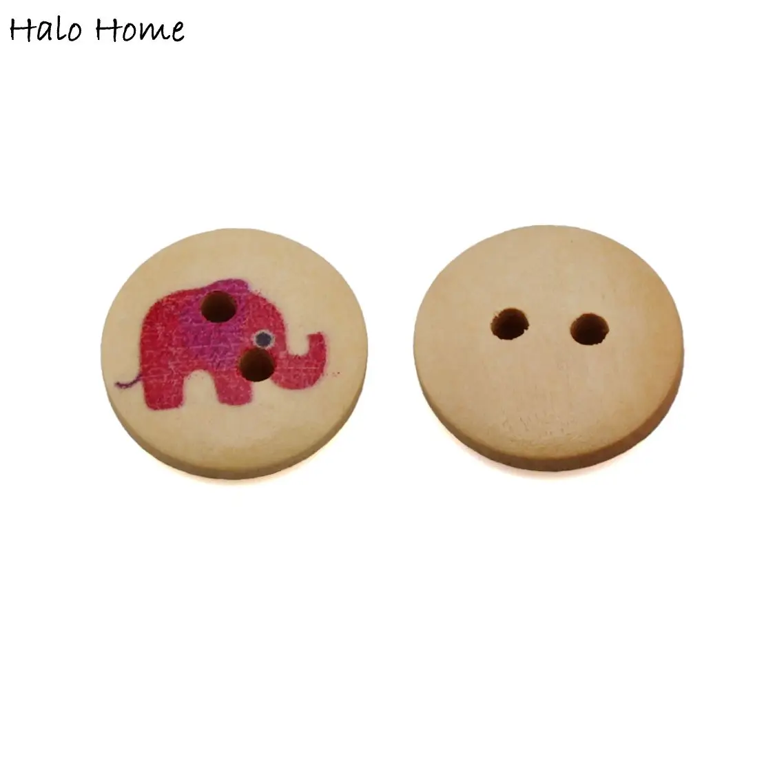 50pcs Cartoon Painted Elephant Theme Round Wooden buttons Sewing Scrapbook Clothing Gifts Crafts Handwork Accessories 15mm