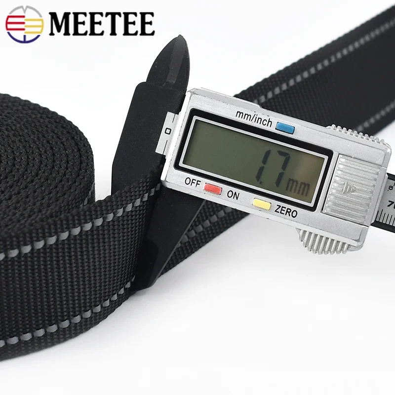 5M 20/25/38mm 1.8mm Thick Black Reflective Nylon Webbing Ribbon for Pet Collar Knapsack Belt Band Strap Tape DIY Bag Accessories