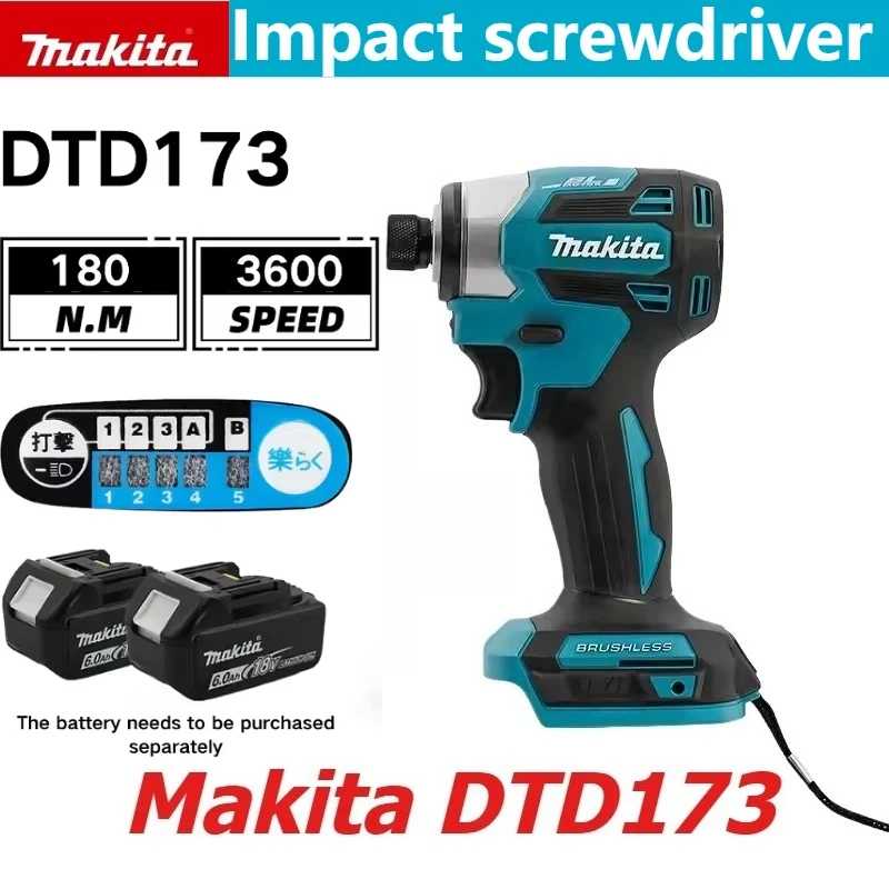 

100%New Makita DTD173 18V180N.M Brushless Impact Driver Lithium Cordless Electric Drill Power Tool Multifunction Household Tool